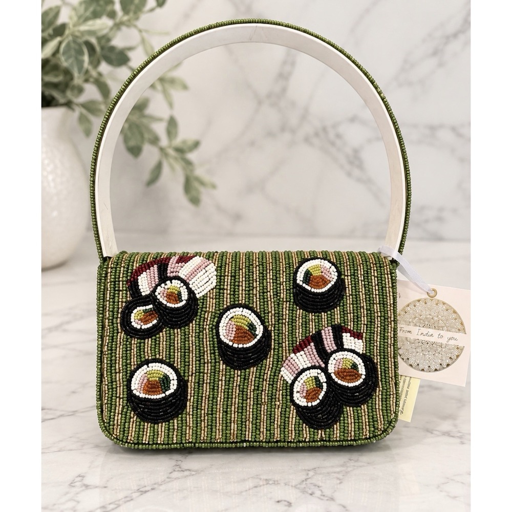 Sushi Rolls Beaded Bag Made In India In Green NWT new Release
